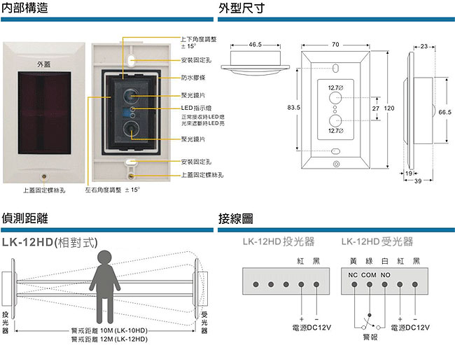 LK-12HD 雙軌相對式紅外線偵測器規格