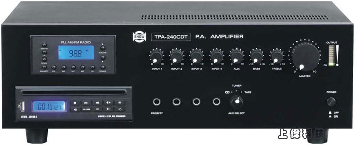 TPA-240CDT SHOW模組式公共廣播擴音機-240W輸出功率內建數位收音機及單片吸入式CD機