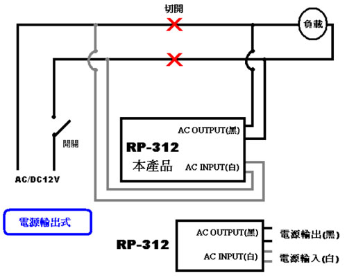 RP-312 室內吸頂式紅外線感應自動開關(低壓輸入/低壓輸出)配線範例