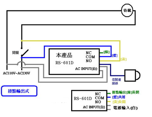 RS-601D 室外防水型雙頭紅外線感應自動開關配線範例