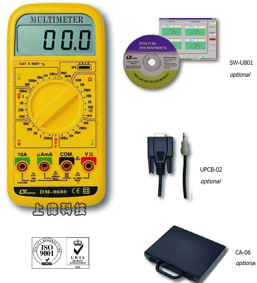 DM-9680 zƦrq-3½ Gܾ'檽yqG0 ~ 600V  0.8%'檽yqyG0 ~ 10A  1%'qG0 ~ 20Mکi  0.8%'q(hFE)AG'RS-232 / USB s,ѤWޱM~P'u{w'תA,߹q02-22267567(N)ѱMHA