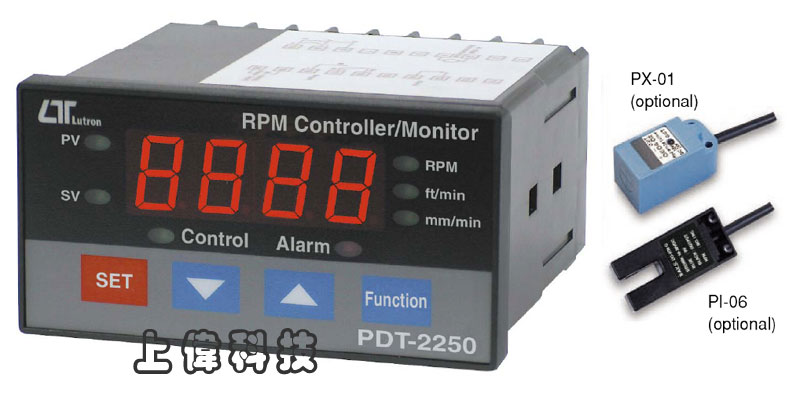 PDT-2250轉速設定顯示錶-測量範圍:5 ~ 100000RPM'可切換線速度測量(ft/min 或 m/min)'上/下限設定及警報設定功能'上/下限及警報設定繼電器輸出'工作電源:AC90 ~ 264V (50/60HZ)'可選購近接開關PX-01 或光電開關PI-06'RS-232 / USB連接介面,由上偉科技專業銷售'工程安裝'維修服務,洽詢電話02-22267567(代表號)由專人服務