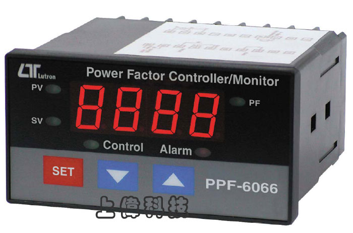 PPF-6066 功率因素控制顯示錶-測量範圍:0.10 ~1.00PF'解析度 : 0.01PF'電壓輸入可外接PT測量使用'交流電壓 : 0 to 600.0 ACV , 40 to 400 Hz'交流電流 : 0 to 10.00 A , 40 to 400 Hz'上限或下限範圍設定及警報設定功能'上限或下限設定及警報設定繼電器輸出'工作電源:AC90 ~ 264V (50/60HZ)'RS-232 / USB 連接介面,由上偉科技專業銷售'工程安裝'維修服務,洽詢電話02-22267567(代表號)由專人服務