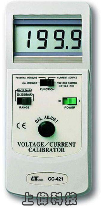CC-421電壓/電流校正器-具有輸出及測量電流功能 輸出直流電流 : 0 ~ 19.99mA或 0 ~ 24mA'負載500歐姆,迴路電壓 DC12V'測量直流電流 : 0 ~ 19.99mA或 0 ~ 24mA'輸出直流電壓 : -199.9mV ~ 199.9MV'精確度 : 0 ~ 19.99mA ±0.25%'0 ~ 24mA ±0.5%,由上偉科技專業銷售'工程安裝'維修服務,洽詢電話02-22267567(代表號)由專人服務