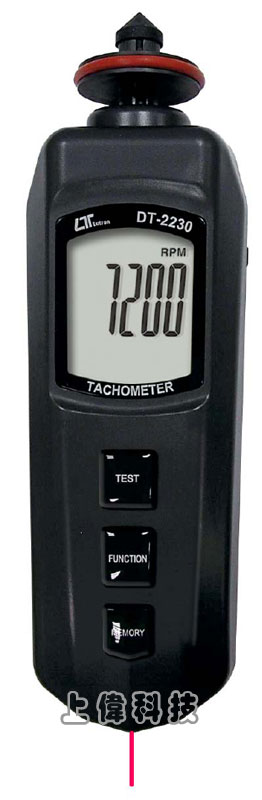 DT-2230光電/接觸兩用轉速計-光電測量範圍 : 5.0 ~ 99999 RPM'接觸測量範圍 : 0.5 ~ 19999 RPM'線速度測試範圍 : 0.05 ~ 1999.9 公尺/分鐘,0.2 ~ 6560 英呎/分鐘'精確度 : ±0.05%'可 記錄測量過程中之最大/最小/最後值'RS-232 / USB 連接介面,由上偉科技專業銷售'工程安裝'維修服務,洽詢電話02-22267567(代表號)由專人服務
