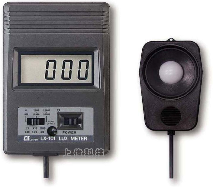 LX-101照度計-測量範圍 : 0 ~ 2000LUX,20000 ~ 20000LU,20000 ~ 50000LUX'精確度 : ±5%.'感光器光譜反應符合C.I.E規範'色溫2856度K標準燈校正,由上偉科技專業銷售'工程安裝'維修服務,洽詢電話02-22267567(代表號)由專人服務
