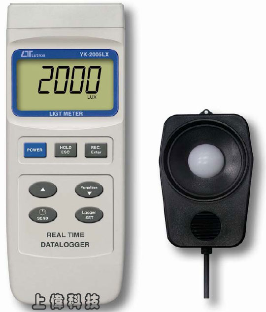 YK-2005LX記憶型照度計-記錄 16000 筆資料 , 含時間記錄 (年月日時分秒)'測量範圍 : 0.1 ~ 100000LUX / 0.1 ~ 10000 Fc'LUX (照度) / Ft-cd (呎/燭光) 單位選擇切換'精確度 : ±4%'感光器光譜反應符合C.I.E規範'內建四種光源係數補償'讀值鎖定記錄測量中之最大/最小值'RS-232 / USB 輸出介面,由上偉科技專業銷售'工程安裝'維修服務,洽詢電話02-22267567(代表號)由專人服務