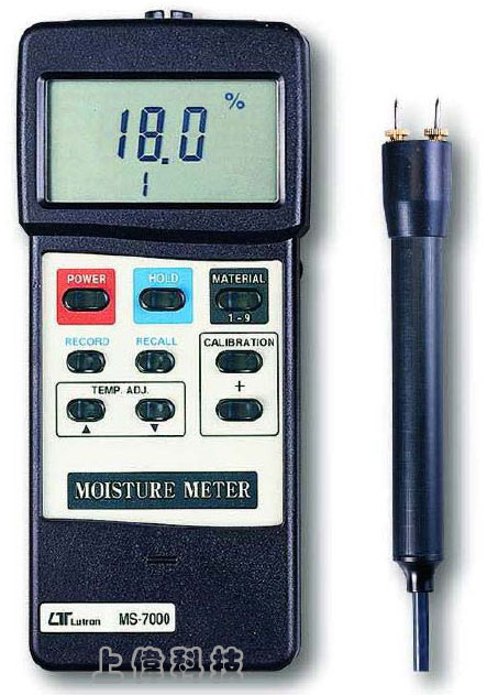 MS-7000智慧型木材水分計-測量範圍 : 9 ~ 30%. ±4%'內建9大類,150種木頭材質分析校正'具有自我校正功能'可記錄最大值,最小值及讀值鎖定'手動溫度補償 : 0 ~ 50°C'RS-232 / USB 輸出介面,由上偉科技專業銷售'工程安裝'維修服務,洽詢電話02-22267567(代表號)由專人服務