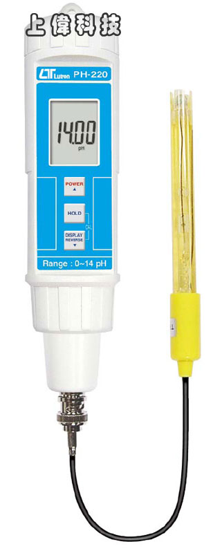 PH-220筆型酸鹼計-測量範圍 : 0 ~ 14.00PH'PH4 / PH7 或 PH10 自動校正功能'採外接式 PH 電極 , 操作簡易'讀值鎖定功能'外殼防水 IP67 等級,由上偉科技專業銷售'工程安裝'維修服務,洽詢電話02-22267567(代表號)由專人服務