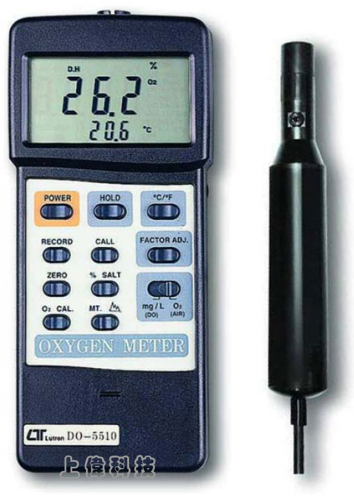 DO-5510氧氣分析儀-測量範圍 : 溶氧 : 0 ~ 20 mg/L ±0.4 mg/L , 氧氣 : 0 ~ 100% ±0.7% , 溫度 : 0 ~ 50°C ±0.8°C'具有自動溫度補償及手動高度補償'雙視窗同時顯示溶氧/氧氣/溫度'可記錄最大值,最小值及讀值鎖定'RS-232 / USB 輸出介面,由上偉科技專業銷售'工程安裝'維修服務,洽詢電話02-22267567(代表號)由專人服務