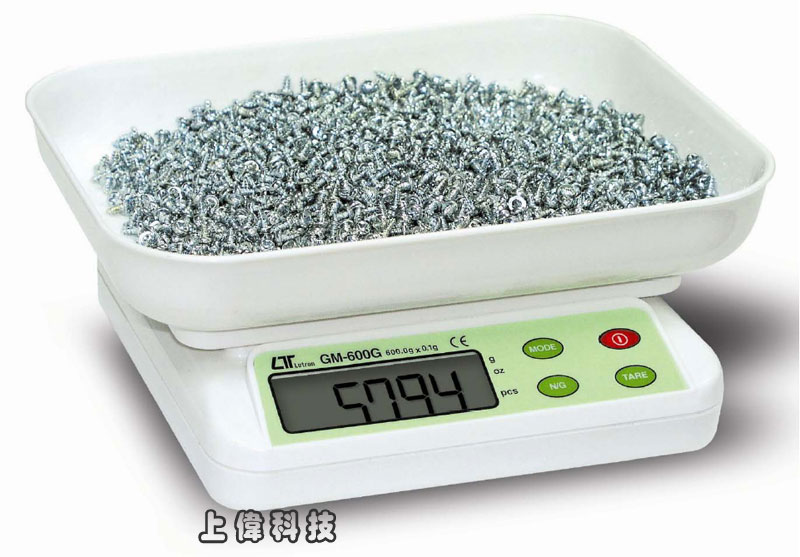 GM-600G計重秤-秤量範圍 : 0.3 ~ 600.0g,解析度 : 0.1g'附料理專用秤盤,可適用於實驗室'辦公室'秤量單位切換,公克/盎司/台兩/PCS'具有自動背光及計數功能'具有自我校正及扣重,歸零功能'自動關機省電功能,由上偉科技專業銷售'工程安裝'維修服務,洽詢電話02-22267567(代表號)由專人服務