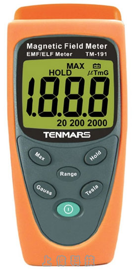 TM-191 低頻電磁波測試器-本錶適用於量測極低頻電力電磁場 30~300Hz (Extremely Low Frequency 簡稱ELF).'1特斯拉=10,000高斯'1高斯=1,000毫高斯'國外先進國家對50/60赫磁場之限制標準:目前國外先進國家除德國外並無限制標準,僅有限制之建議值,其中以國際非游離輻射保護委員會(ICNIRP: International Commission On Non-Ionizing Radiation Protection) 所訂之建議值最為嚴格,由上偉科技專業銷售'工程安裝'維修服務,洽詢電話02-22267567(代表號)由專人服務