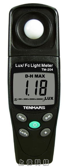TM-204 LUX/FC 照度錶-3½ 位液晶顯示器顯示,最大讀值 1999'矽光二極體及彩色濾光片'測量光源含括所有可見光'分光曲線修正,符合國際標準'餘弦角度測量修正'光譜響應曲線趨近於 CIE(國際照明協會)標準分光光譜曲線'過載顯示 OL,由上偉科技專業銷售'工程安裝'維修服務,洽詢電話02-22267567(代表號)由專人服務