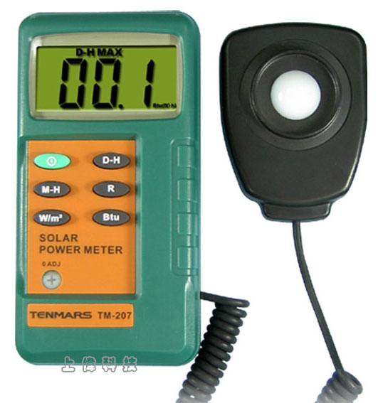 TM-207 太陽能功率錶-3½ 位液晶顯示器顯示,最大讀值 1999'超載顯示''OL'''測量 : 有 W/m2 或BTU (ft2*h) 可供選擇'長期使用穩定,由上偉科技專業銷售'工程安裝'維修服務,洽詢電話02-22267567(代表號)由專人服務