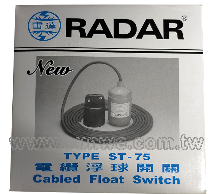ST-75* RADAR 電纜單浮球開關(弱電用)-本系統完全密封,防水特佳,用於清水池、汙水池、 液體槽及一般地下水池的液位自動控制和警報,由上偉科技專業銷售'設備保固'維修服務,洽詢電話02-22267567(代表號)由專人服務